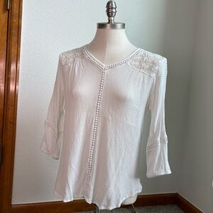 John Paul Richard‎ White Lace 3/4 Sleeve Blouse Women’s Medium